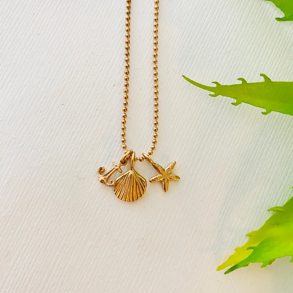 Anchor Shell Starfish Necklace Catherine Weitzman Rose Gold Vermeil - Picture 2 of 4